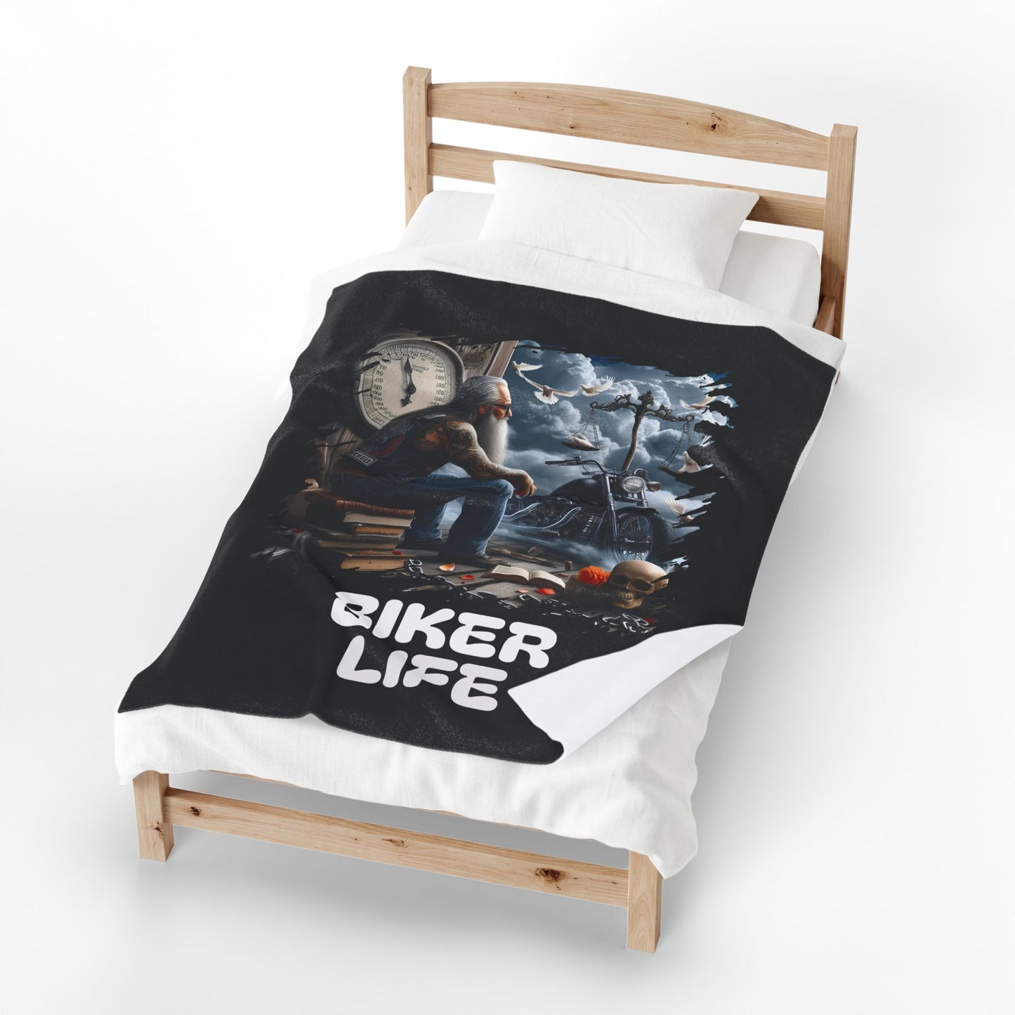 MOTORCYCLE BEDSPREAD. BED SHEET