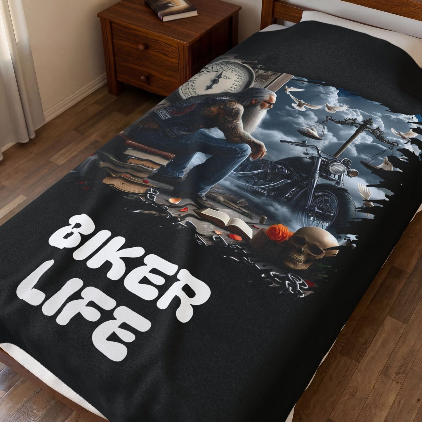 MOTORCYCLE BEDSPREAD. BED SHEET